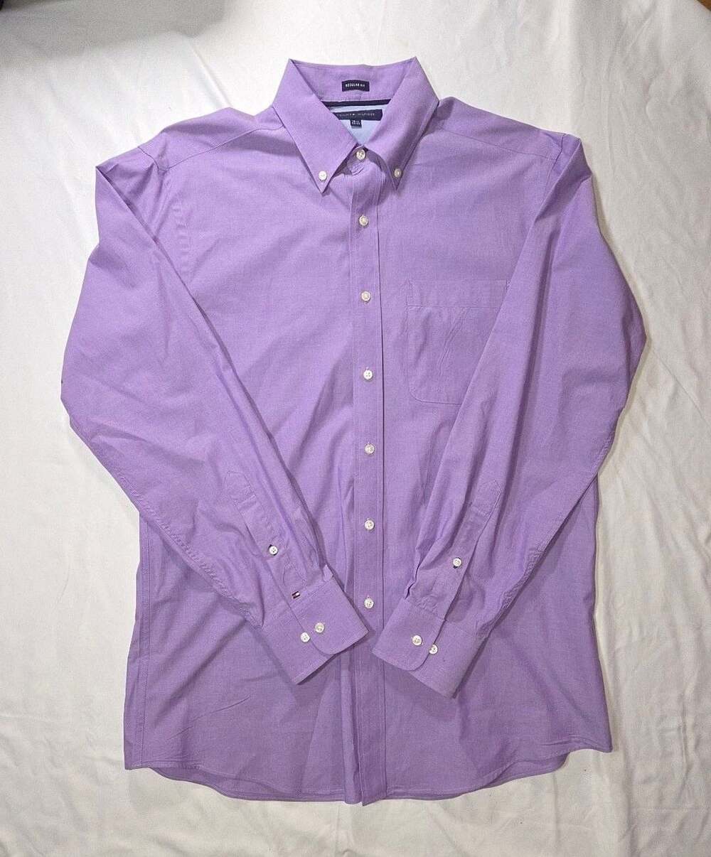 Tommy Hilfiger Regular Fit Button Down Shirt Size 15-1/2 34-35 Purple